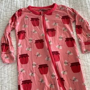 Kickee Pants zipper pajamas pink bumble bee print size 18-24M